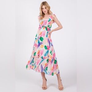 Bright Fun Colorful Summer Flowy Maxi Dress